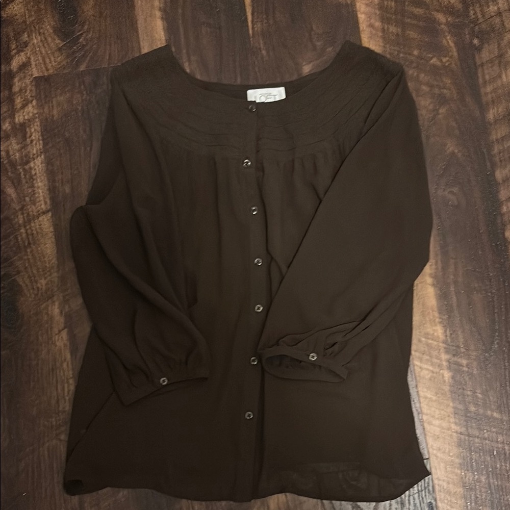 LOFT Brown 3/4 Sleeve Button Down Shirt